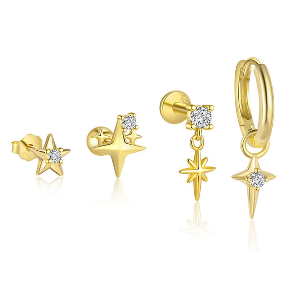 Wholesale Women's S925 Sterling Silver Star Shape Zircon Ear Studs With Distinctive Retro Design