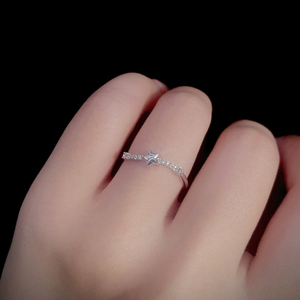 Wholesale Women's S925 Sterling Silver Star Texture Stacked Thin Ring With Electroplating Design