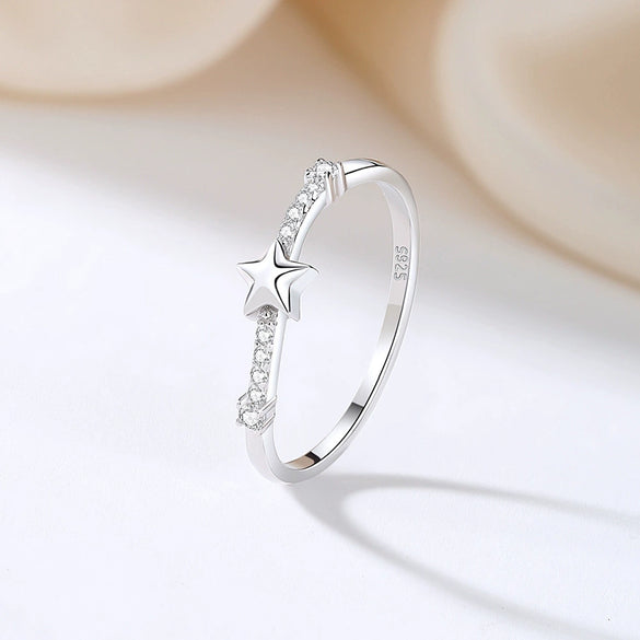 Wholesale Women's S925 Sterling Silver Star Texture Stacked Thin Ring With Electroplating Design