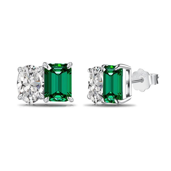 Wholesale Women's S925 Sterling Silver Stud Earrings With Emerald Zircon Inlaid Geometric Design And Electroplating Treatment