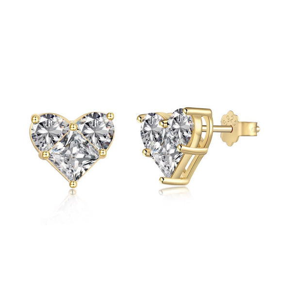 Wholesale Women's S925 Sterling Silver Stud Earrings With Heart Shape Zircon Design And Electroplating