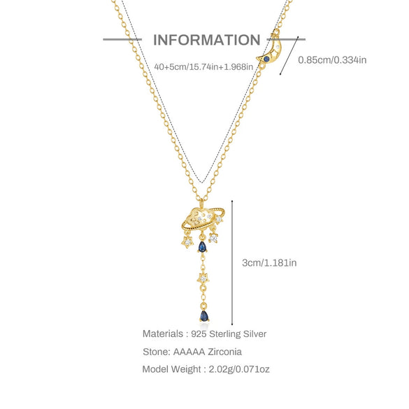 Wholesale Women's S925 Sterling Silver Sun Moon Star Cloud Planet Pendant Necklace With Water Drops Tassel And Electroplating Ochain