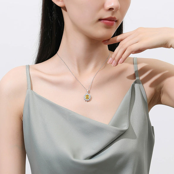 Wholesale Women's S925 Sterling Silver Sunflower Necklace With High Carbon Diamond And Cross Chain Simple Geometric Design