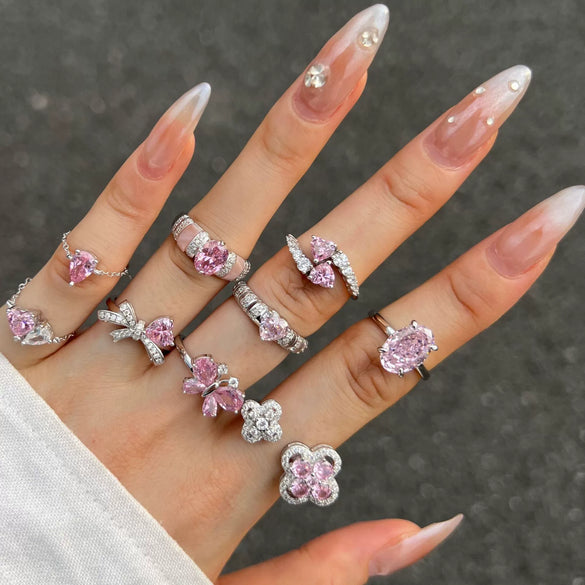 Wholesale Women's S925 Sterling Silver Sweet Love Ring With Heart Shape Butterfly And Four Leaf Clover Design Electroplated