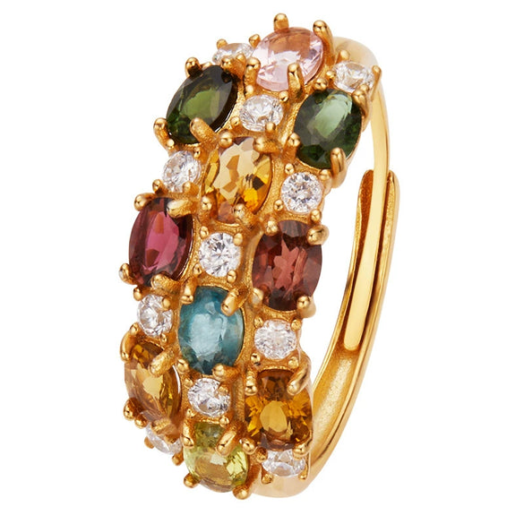 Wholesale Women's S925 Sterling Silver Tourmaline Geometric Ring Set With Gems Bohemian Style