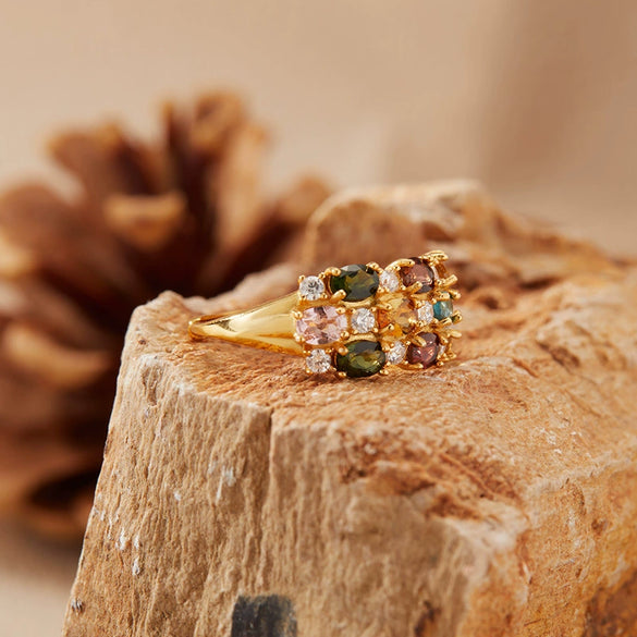 Wholesale Women's S925 Sterling Silver Tourmaline Geometric Ring Set With Gems Bohemian Style