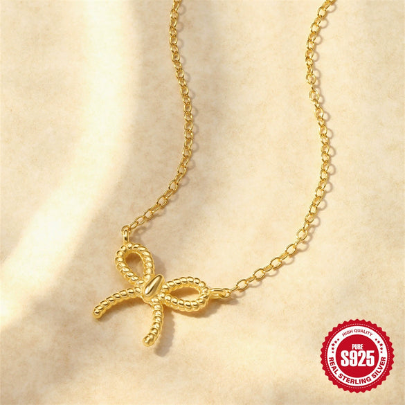Wholesale Women's S925 Sterling Silver Twist Bow O Chain Necklace With Electroplating Treatment