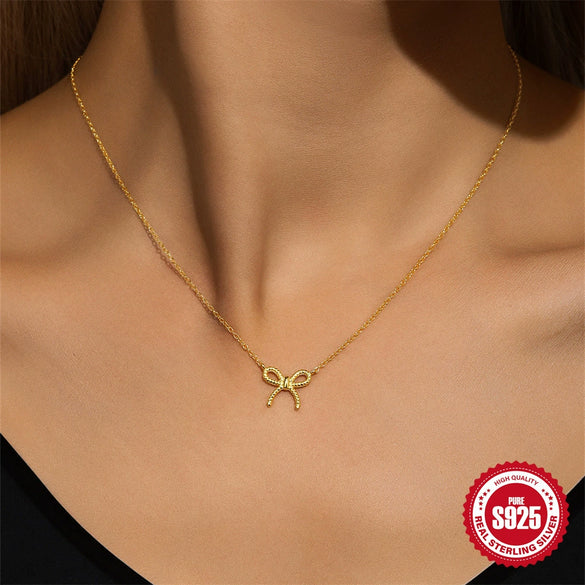 Wholesale Women's S925 Sterling Silver Twist Bow O Chain Necklace With Electroplating Treatment