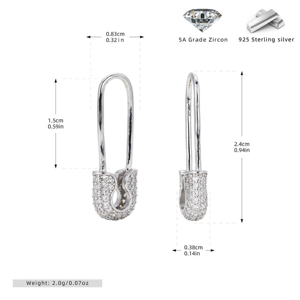 Wholesale Women's S925 Sterling Silver Ushape Inlaid Zircon Pin Earrings Fashionable Jewelry