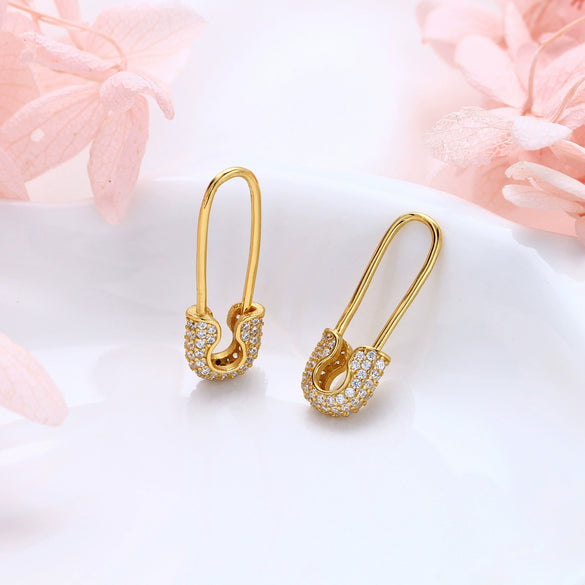 Wholesale Women's S925 Sterling Silver Ushape Inlaid Zircon Pin Earrings Fashionable Jewelry