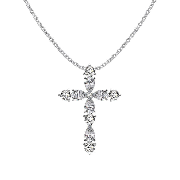 Wholesale Women's S925 Sterling Silver Water Drop Cross Zircon Necklace With Geometric Design And Electroplating