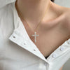 Wholesale Women's S925 Sterling Silver Water Drop Cross Zircon Necklace With Geometric Design And Electroplating
