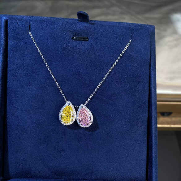 Wholesale Women's S925 Sterling Silver Water Drop Pearshaped Geometric High Carbon Diamond Pendant Necklace With Electroplating