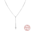 Wholesale Women's S925 Sterling Silver Yshaped Bead Chain Cross Pendant Necklace With Geometric Pattern And Electroplating Treatment