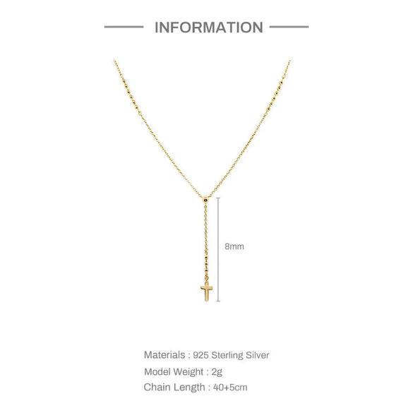 Wholesale Women's S925 Sterling Silver Yshaped Bead Chain Cross Pendant Necklace With Geometric Pattern And Electroplating Treatment