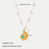 Wholesale Women's Seahorse And Conch Necklace With Turquoise Embellishments Geometric Pattern 18K Gold Plated Titanium Steel Jewelry
