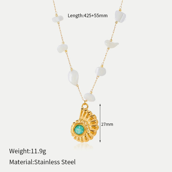 Wholesale Women's Seahorse And Conch Necklace With Turquoise Embellishments Geometric Pattern 18K Gold Plated Titanium Steel Jewelry