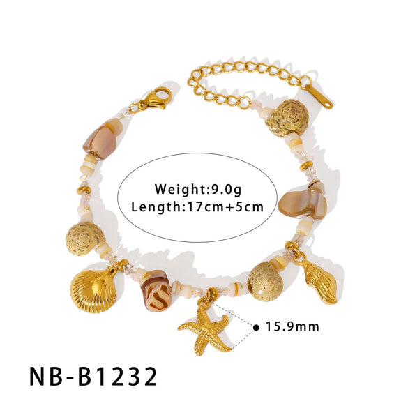 Wholesale Women's Seaside Resort Style Stainless Steel 18K Gold Plated Heart Shape Geometric Necklace Bracelet Combination