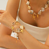 Wholesale Women's Seaside Resort Style Stainless Steel 18K Gold Plated Heart Shape Geometric Necklace Bracelet Combination