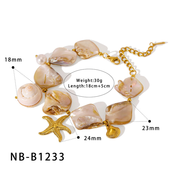 Wholesale Women's Seaside Resort Style Stainless Steel 18K Gold Plated Heart Shape Geometric Necklace Bracelet Combination