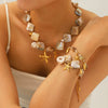 Wholesale Women's Seaside Resort Style Stainless Steel 18K Gold Plated Heart Shape Geometric Necklace Bracelet Combination