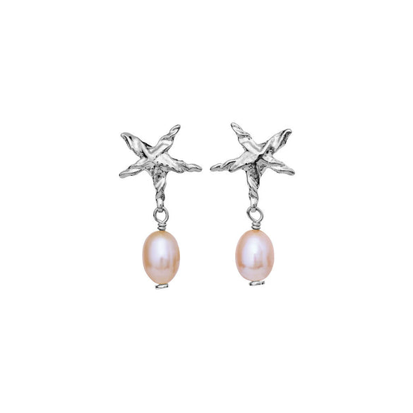 Wholesale Women's Sensual Design Fashion Fivepointed Star Pearl Earrings Stainless Steel Electroplated 18K Color Retention