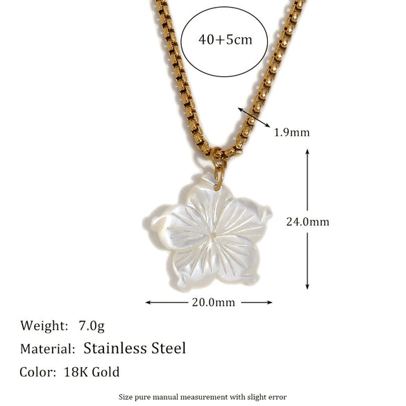 Wholesale Women's Shell Flower Geometric Stainless Steel 18K Gold Plated Pvd Furnace Vacuum Real Gold Plating Pendant Necklace
