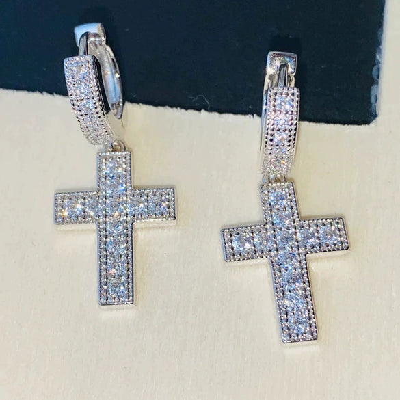 Wholesale Women's Shiny Luxury Copper Geometric Microinlaid Zircon Earrings