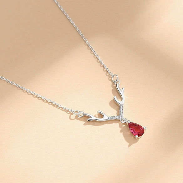 Wholesale Women's 925 Silver Allmatch Antler And Water Drop Zircon Clavicle Necklace With Geometric Pattern