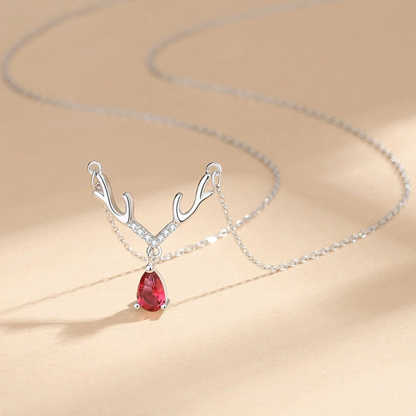Wholesale Women's 925 Silver Allmatch Antler And Water Drop Zircon Clavicle Necklace With Geometric Pattern