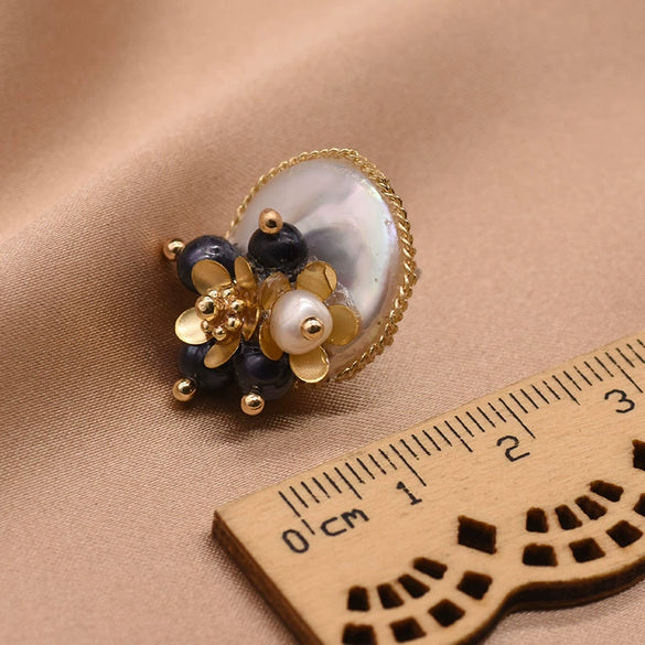 Wholesale Women's 925 Silver Baroque Freshwater Pearl Geometric Flower Cluster Earrings With Electroplating