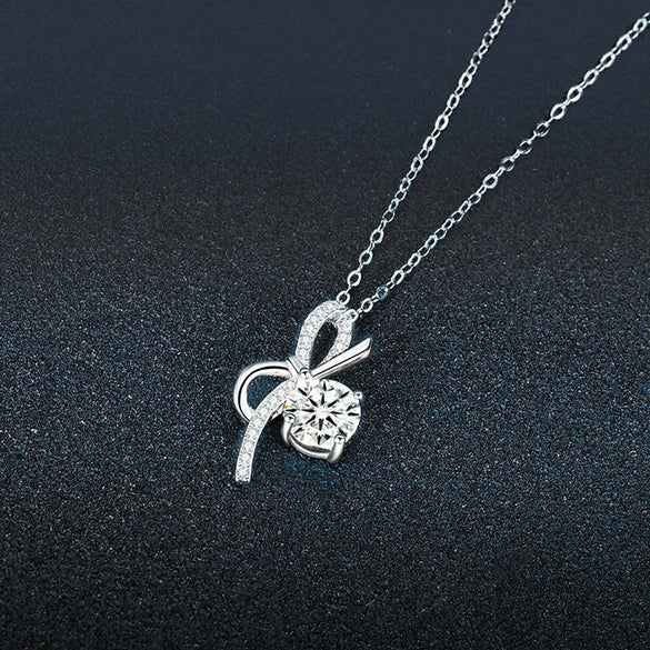 Wholesale Women's Silver Bow Pendant Diamond Necklace With Electroplating Light Luxury Design