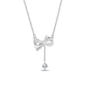 Wholesale Women's 925 Silver Bow Zircon Tassel Collarbone Necklace With Geometric Pattern And Diamond Treatment