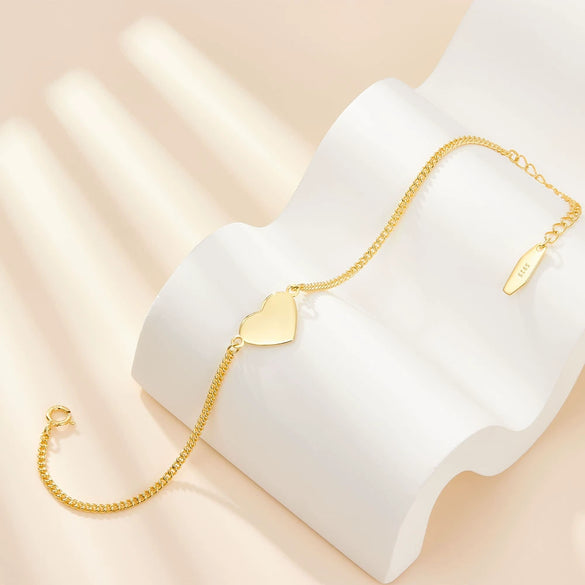 Wholesale Women's 925 Silver Bracelet With Love Pendant Geometric Style Electroplated Thick Chain