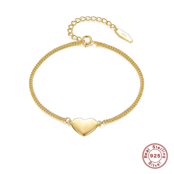 Wholesale Women's 925 Silver Bracelet With Love Pendant Geometric Style Electroplated Thick Chain