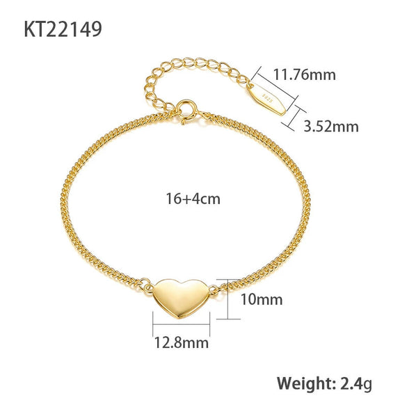 Wholesale Women's 925 Silver Bracelet With Love Pendant Geometric Style Electroplated Thick Chain