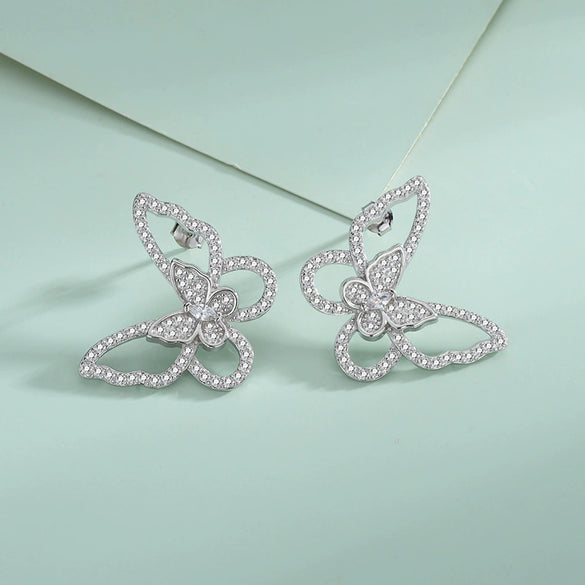 Wholesale Women's 925 Silver Butterfly And Bow Earrings With Diamond Design