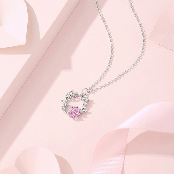 Wholesale Women's 925 Silver Butterfly Wreath Geometric Style Clavicle Chain With Powder Zirconium Jewelry