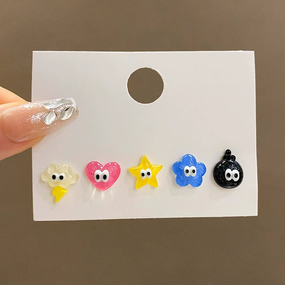 Wholesale Women's 925 Silver Cartoon Earrings Set With Resin Heart And Star Elements Electroplated