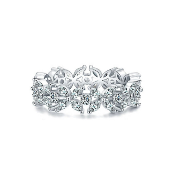 Wholesale Women's 925 Silver Clover Flower Ring With Artificial Diamond Seiko Design