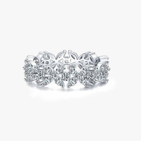 Wholesale Women's 925 Silver Clover Flower Ring With Artificial Diamond Seiko Design