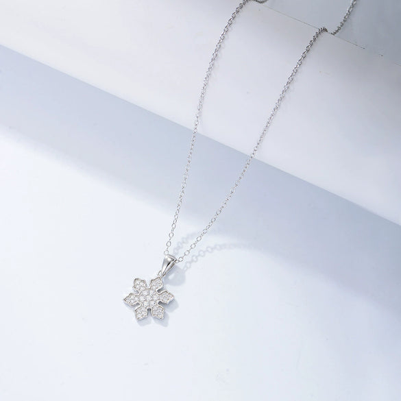 Wholesale Women's 925 Silver Diamond Snowflake Pendant Necklace With Cross Chain