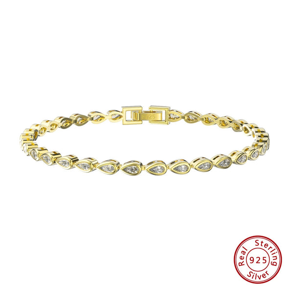 Wholesale Women's Silver Dropshaped Geometric Zircon Tennis Bracelet With Electroplating