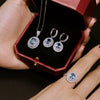 Wholesale Women's 925 Silver Earrings Necklace Ring Suit With Aquamarine Color Geometric Style And Cross Crown Roman Numerals Patterns Electroplated