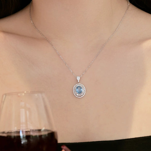 Wholesale Women's 925 Silver Earrings Necklace Ring Suit With Aquamarine Color Geometric Style And Cross Crown Roman Numerals Patterns Electroplated
