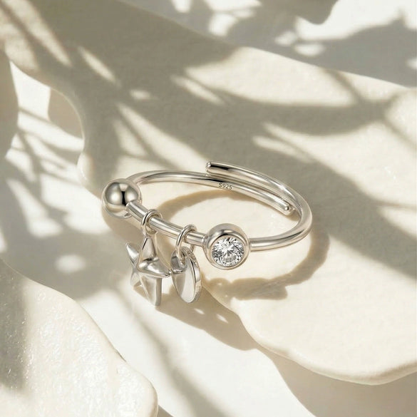 Wholesale Women's Silver 925 Electroplated Geometric Five Pointed Star Ring Minimalist High End Style