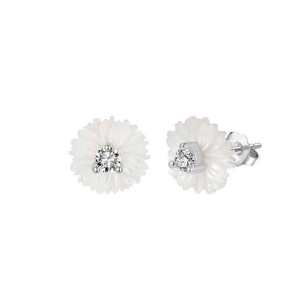 Wholesale Women's 925 Silver Electroplated Geometric Glowing Shell Flower Earrings In Simple Modern Style