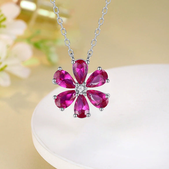 Wholesale Women's 925 Silver Flower Teardrop Zircon Necklace With Electroplating