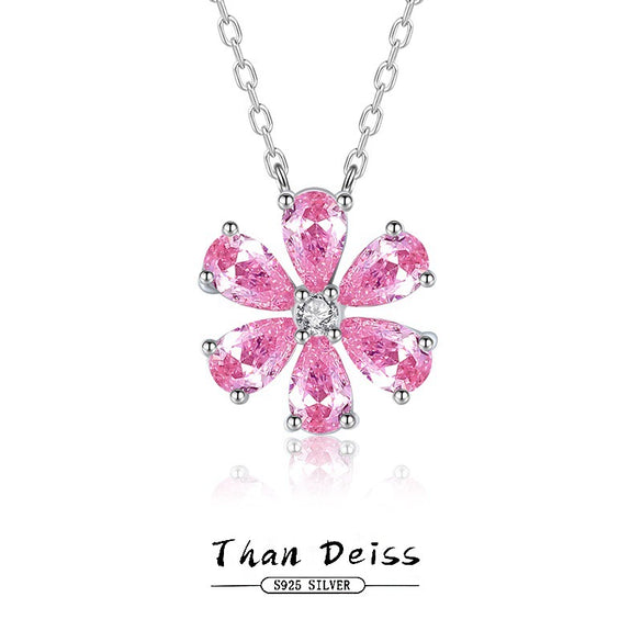 Wholesale Women's 925 Silver Flower Teardrop Zircon Necklace With Electroplating