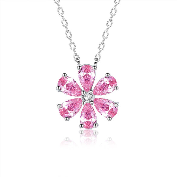 Wholesale Women's 925 Silver Flower Teardrop Zircon Necklace With Electroplating